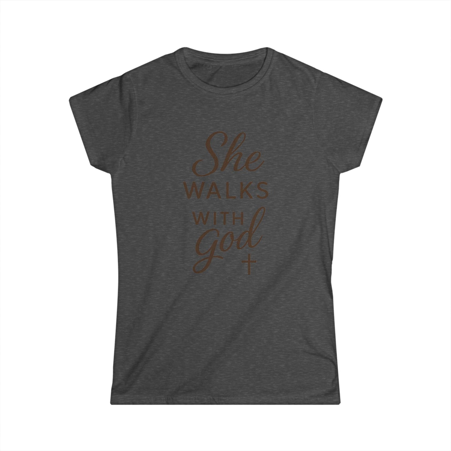 Faith-Inspired Women's Softstyle Tee - "She Walks with God", Inspirational Gift, Christian Apparel, Casual T-Shirt, Everyday Wear