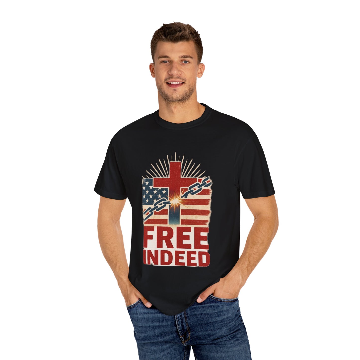 Christian Freedom Unisex T-shirt, Garment-Dyed Tee, Inspirational Gift, Faith-Based Apparel, July 4th Celebration Shirt