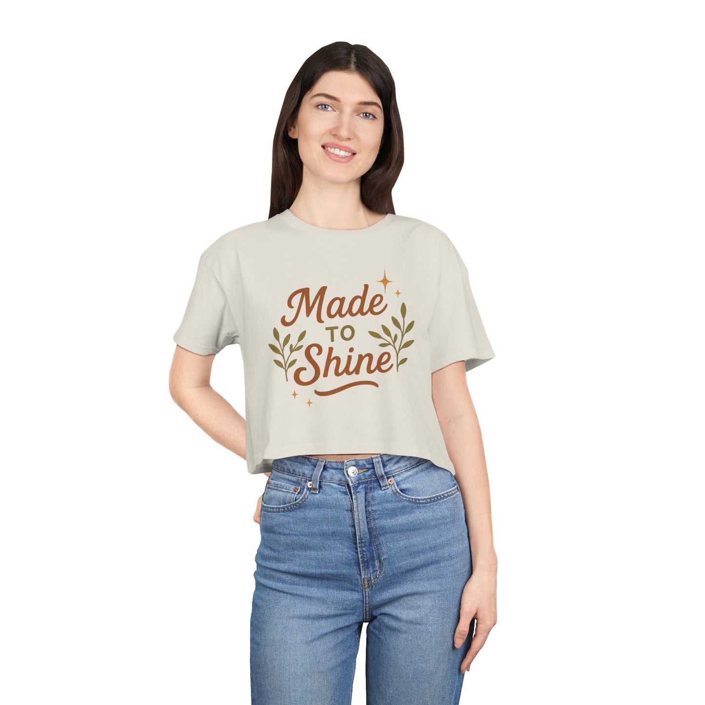 Women's Crop Tee - "Made to Shine" Inspirational Top, Casual Summer Wear, Trendy Gift for Her, Motivational Shirt, Eco-Friendly Fashion