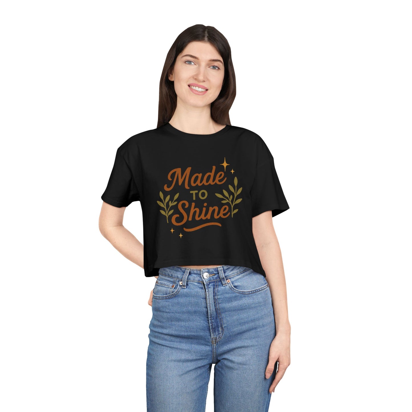 Women's Crop Tee - "Made to Shine" Inspirational Top, Casual Summer Wear, Trendy Gift for Her, Motivational Shirt, Eco-Friendly Fashion