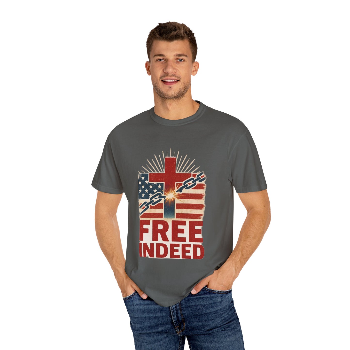 Christian Freedom Unisex T-shirt, Garment-Dyed Tee, Inspirational Gift, Faith-Based Apparel, July 4th Celebration Shirt