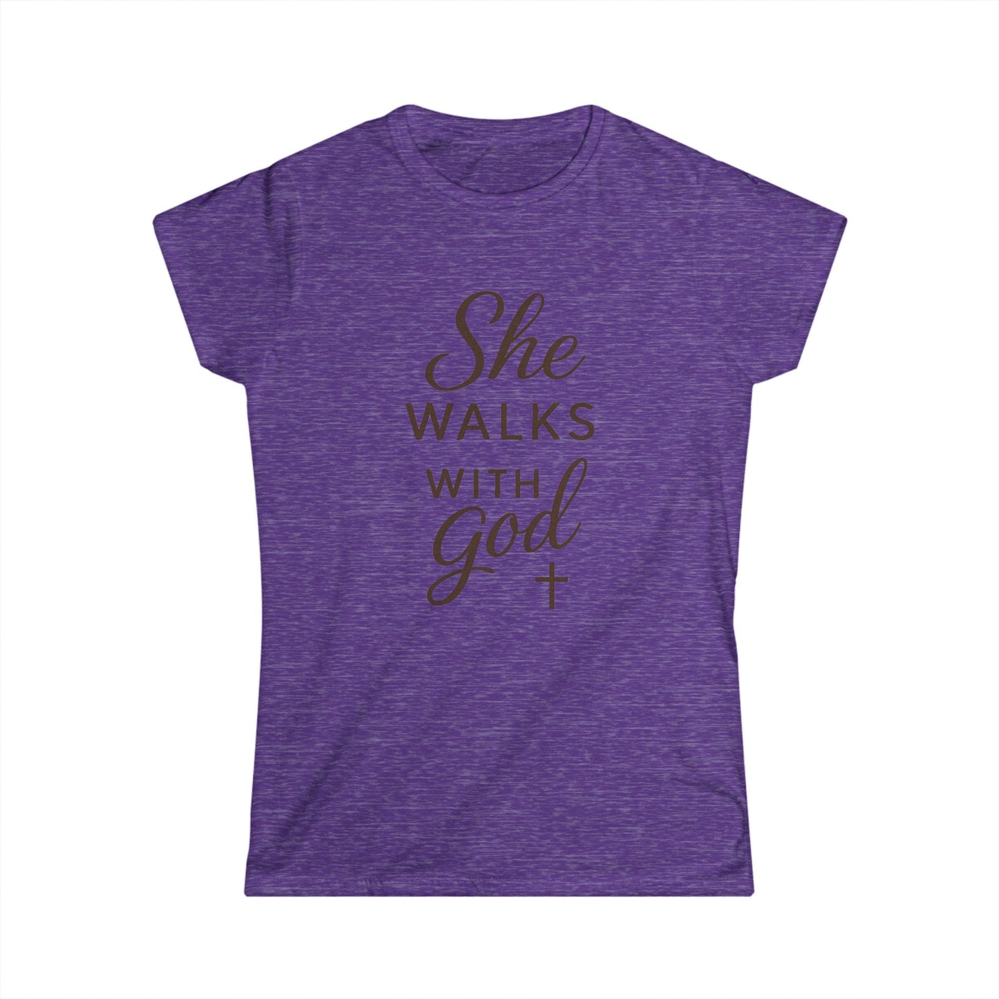 Faith-Inspired Women's Softstyle Tee - "She Walks with God", Inspirational Gift, Christian Apparel, Casual T-Shirt, Everyday Wear