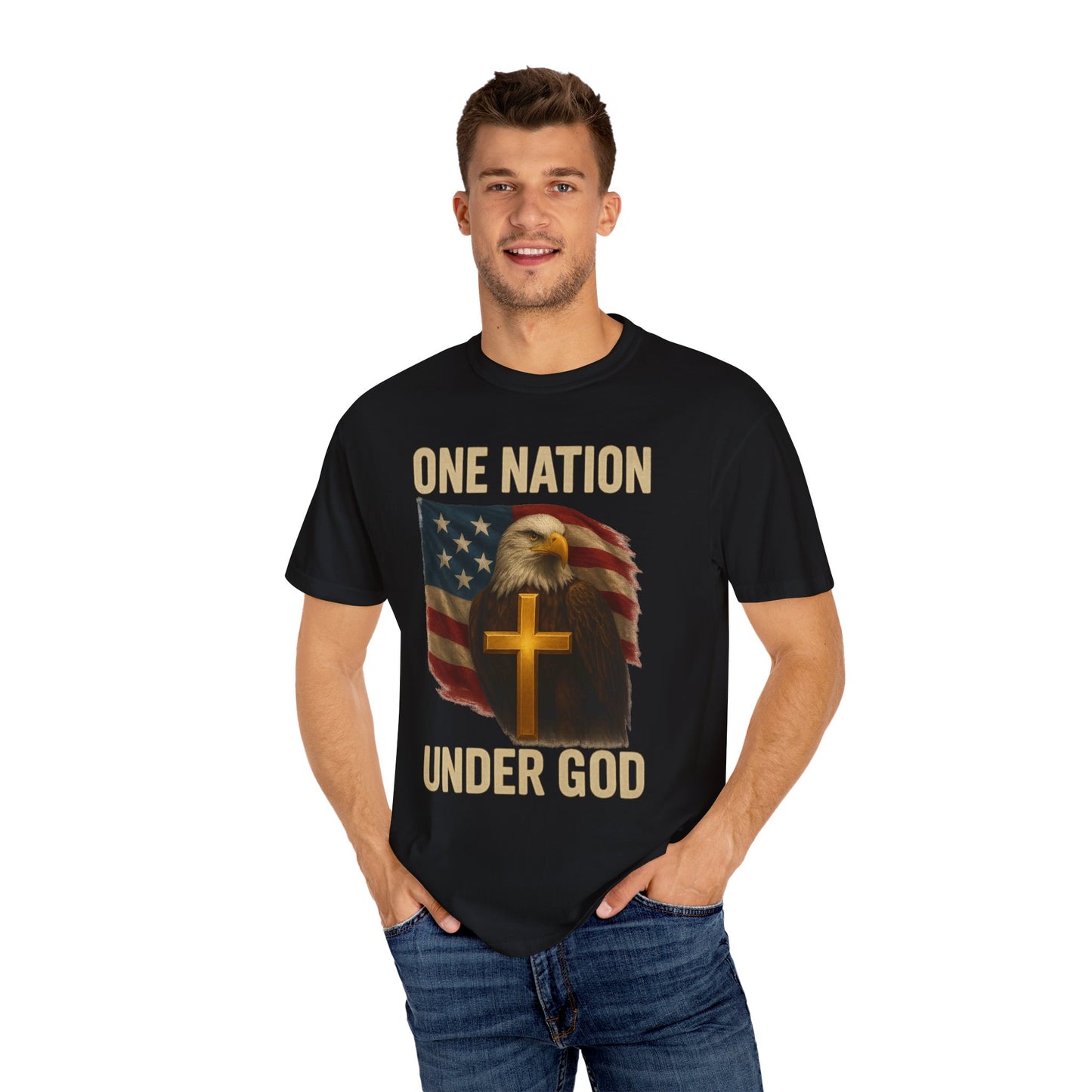 Patriotic Christian Eagle T-Shirt, Unisex Tee, American Flag Shirt, One Nation Under God Apparel, Independence Day Gift