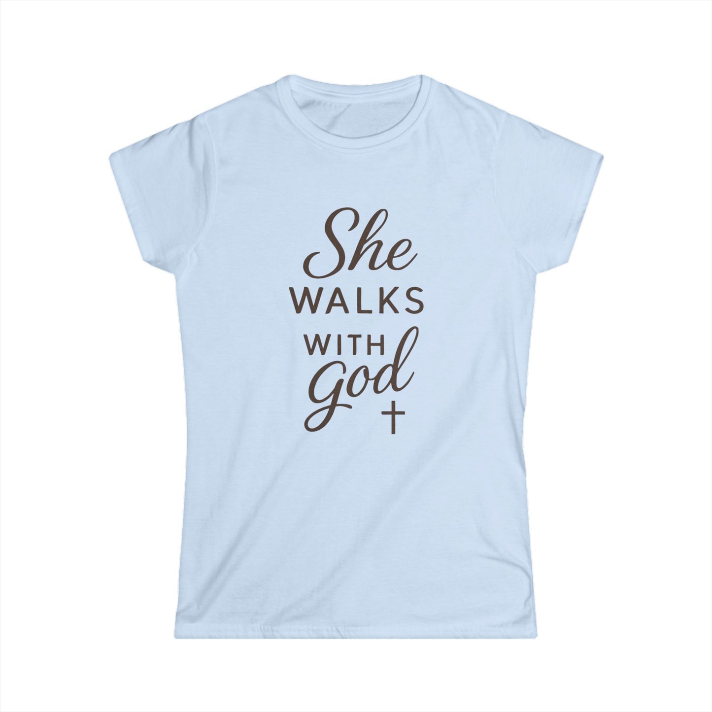 Faith-Inspired Women's Softstyle Tee - "She Walks with God", Inspirational Gift, Christian Apparel, Casual T-Shirt, Everyday Wear