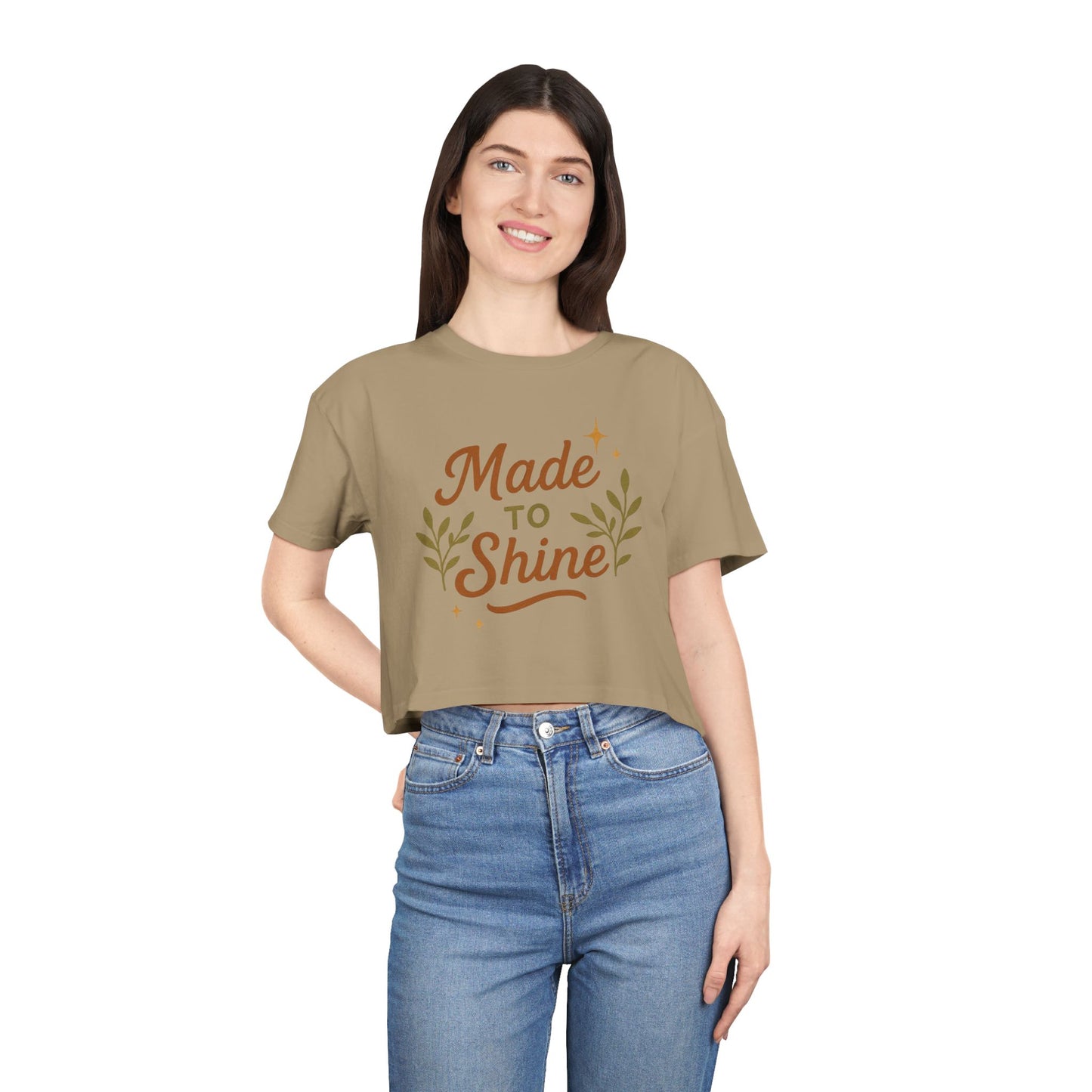 Women's Crop Tee - "Made to Shine" Inspirational Top, Casual Summer Wear, Trendy Gift for Her, Motivational Shirt, Eco-Friendly Fashion