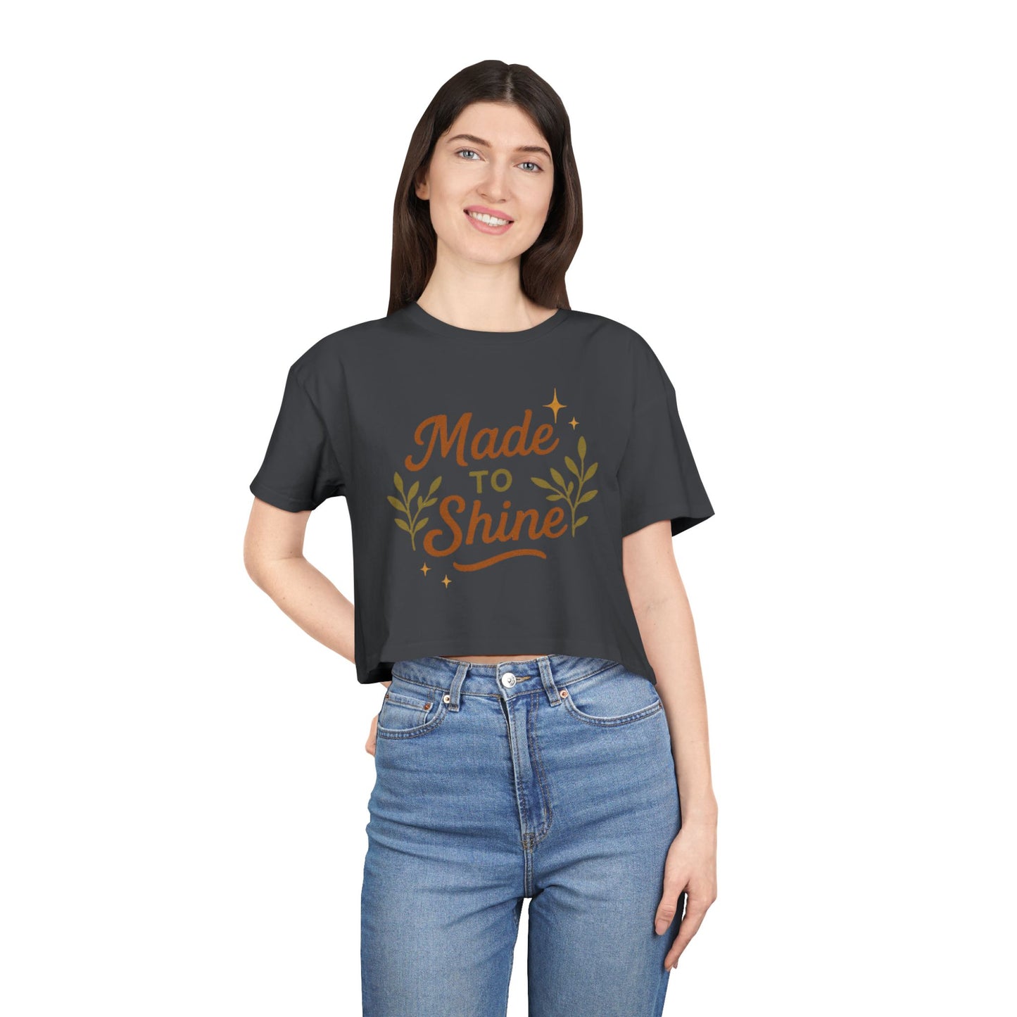 Women's Crop Tee - "Made to Shine" Inspirational Top, Casual Summer Wear, Trendy Gift for Her, Motivational Shirt, Eco-Friendly Fashion