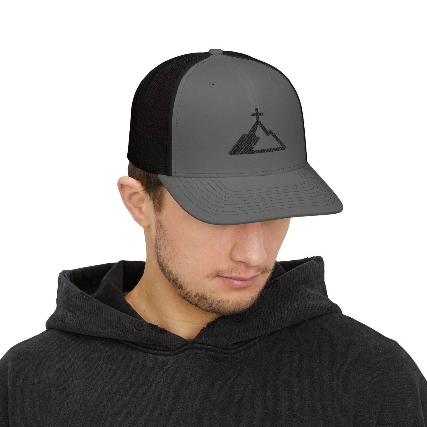 Mountain Cross Snapback Trucker Cap, Outdoor Hat, Travel Gear, Gift for Adventurers, Casual Style, Summer Accessory