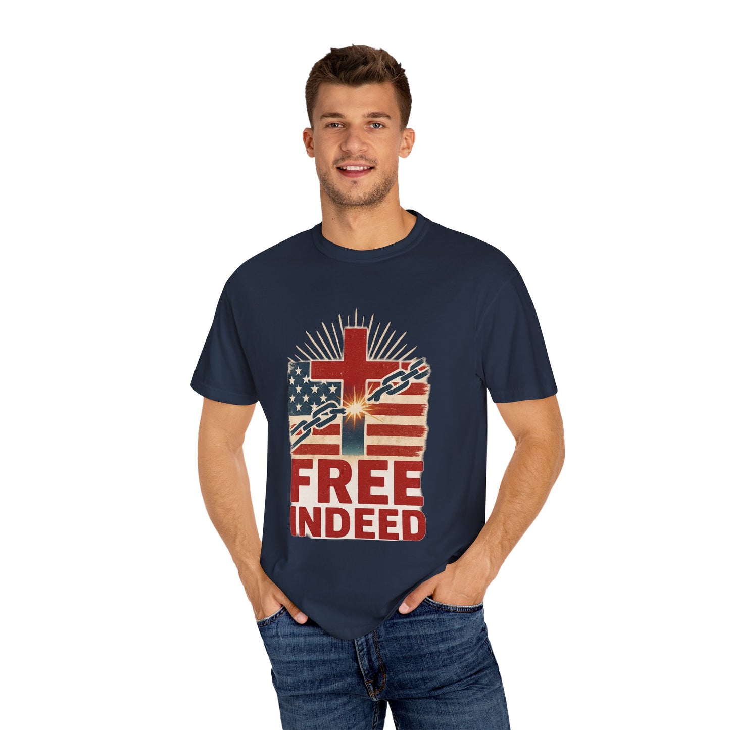 Christian Freedom Unisex T-shirt, Garment-Dyed Tee, Inspirational Gift, Faith-Based Apparel, July 4th Celebration Shirt