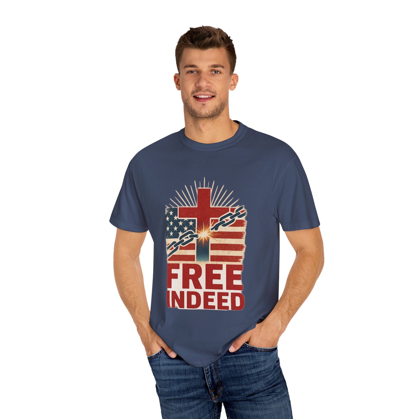 Christian Freedom Unisex T-shirt, Garment-Dyed Tee, Inspirational Gift, Faith-Based Apparel, July 4th Celebration Shirt
