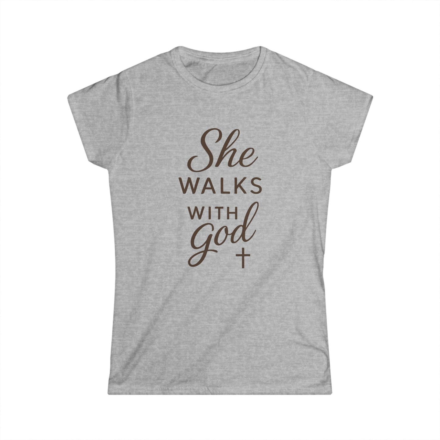 Faith-Inspired Women's Softstyle Tee - "She Walks with God", Inspirational Gift, Christian Apparel, Casual T-Shirt, Everyday Wear