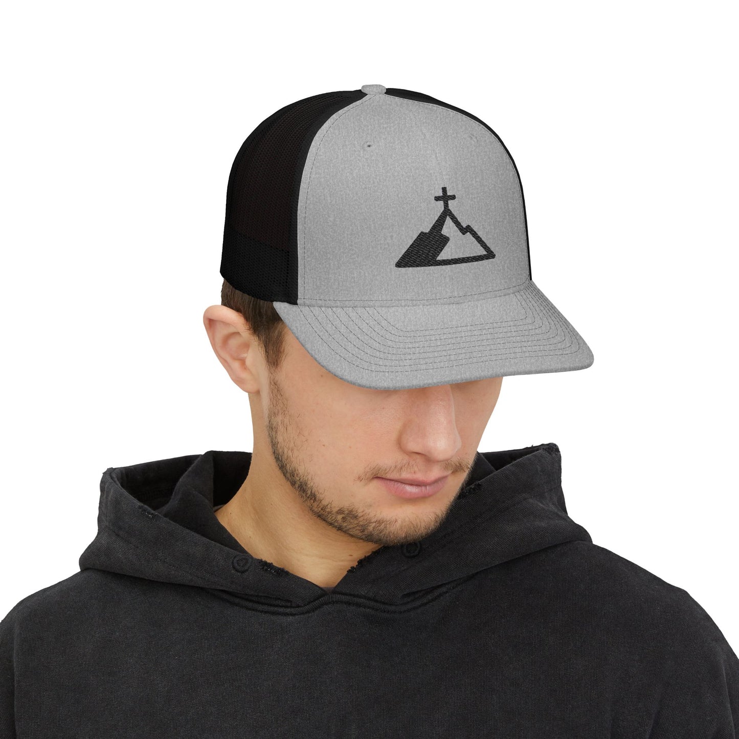 Mountain Cross Snapback Trucker Cap, Outdoor Hat, Travel Gear, Gift for Adventurers, Casual Style, Summer Accessory