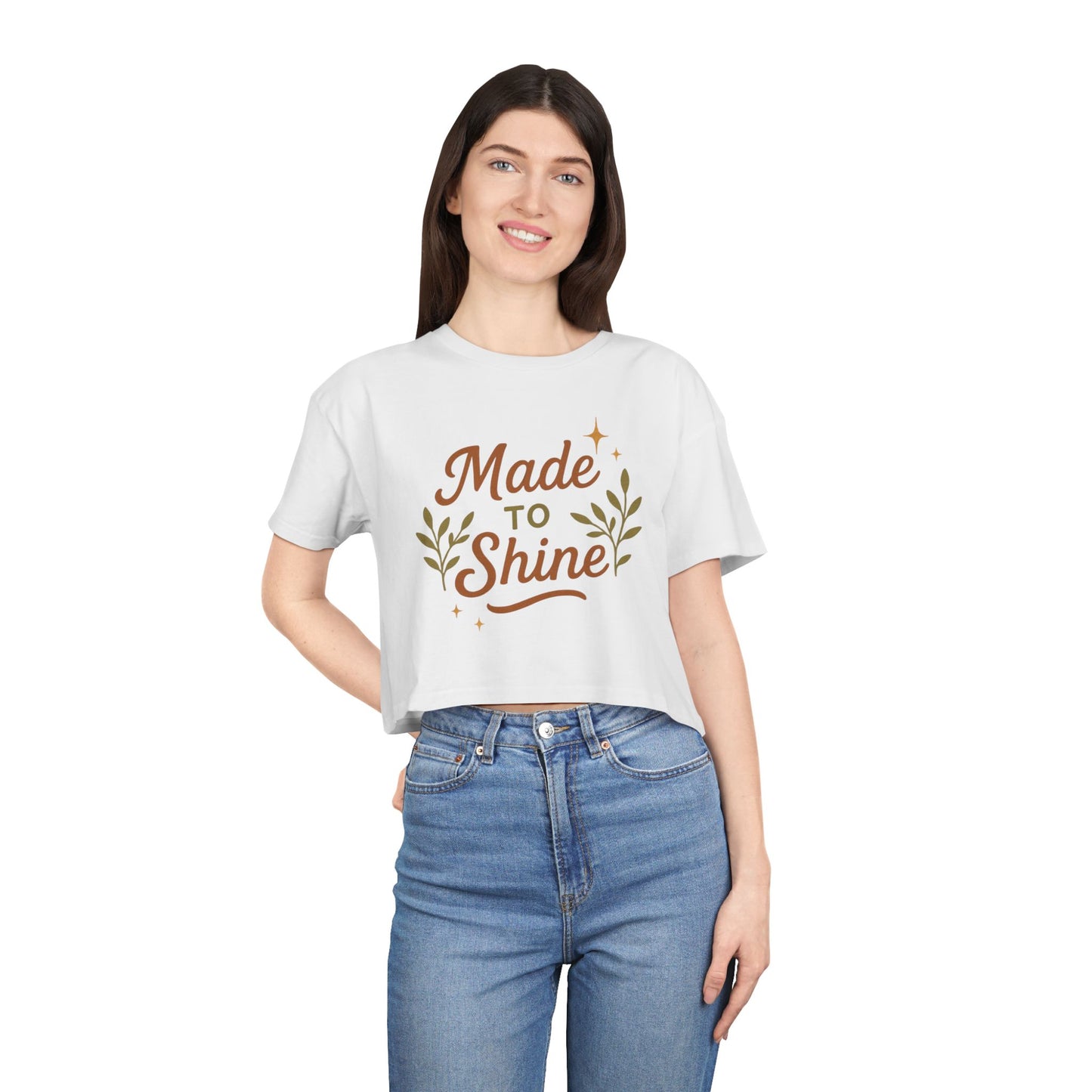 Women's Crop Tee - "Made to Shine" Inspirational Top, Casual Summer Wear, Trendy Gift for Her, Motivational Shirt, Eco-Friendly Fashion