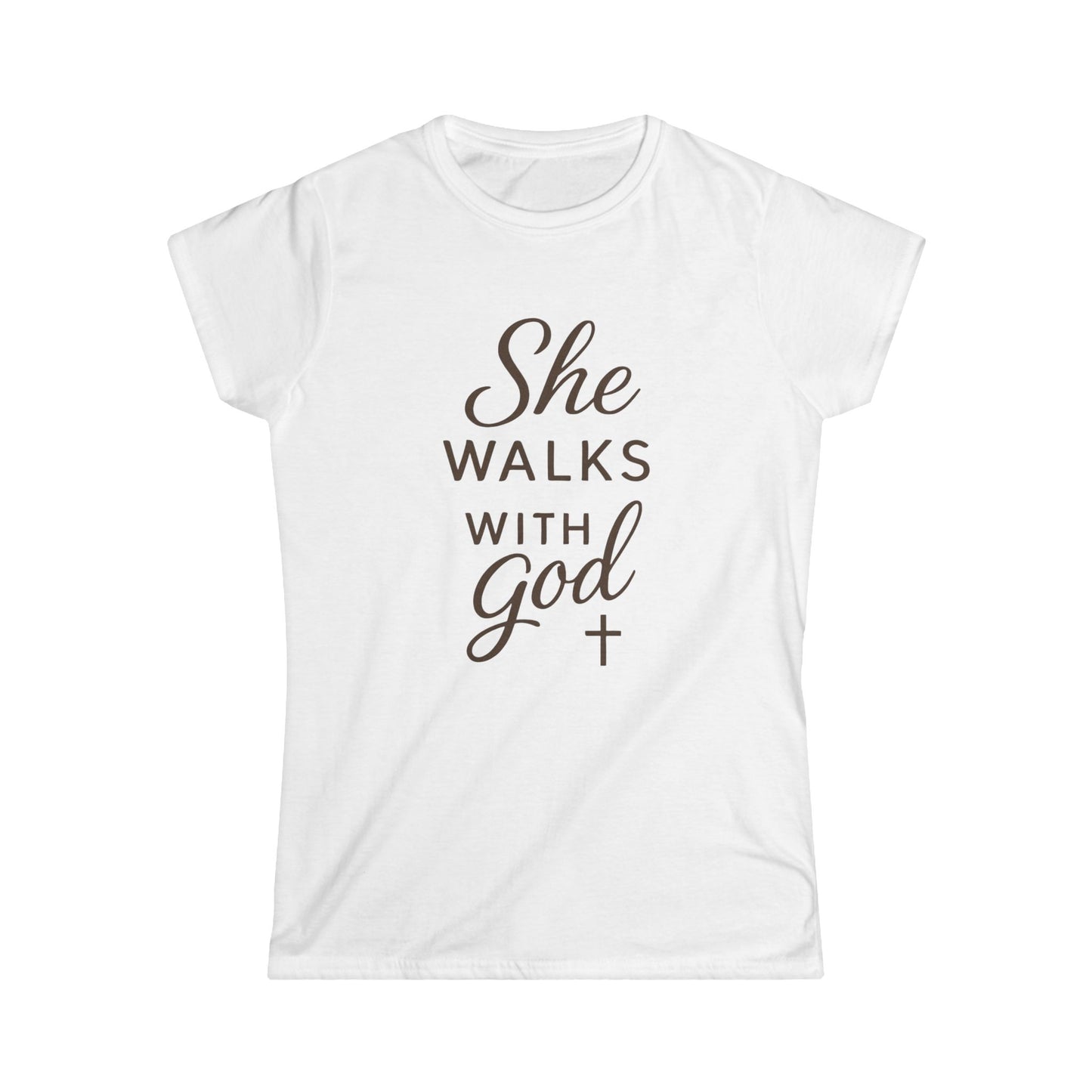 Faith-Inspired Women's Softstyle Tee - "She Walks with God", Inspirational Gift, Christian Apparel, Casual T-Shirt, Everyday Wear