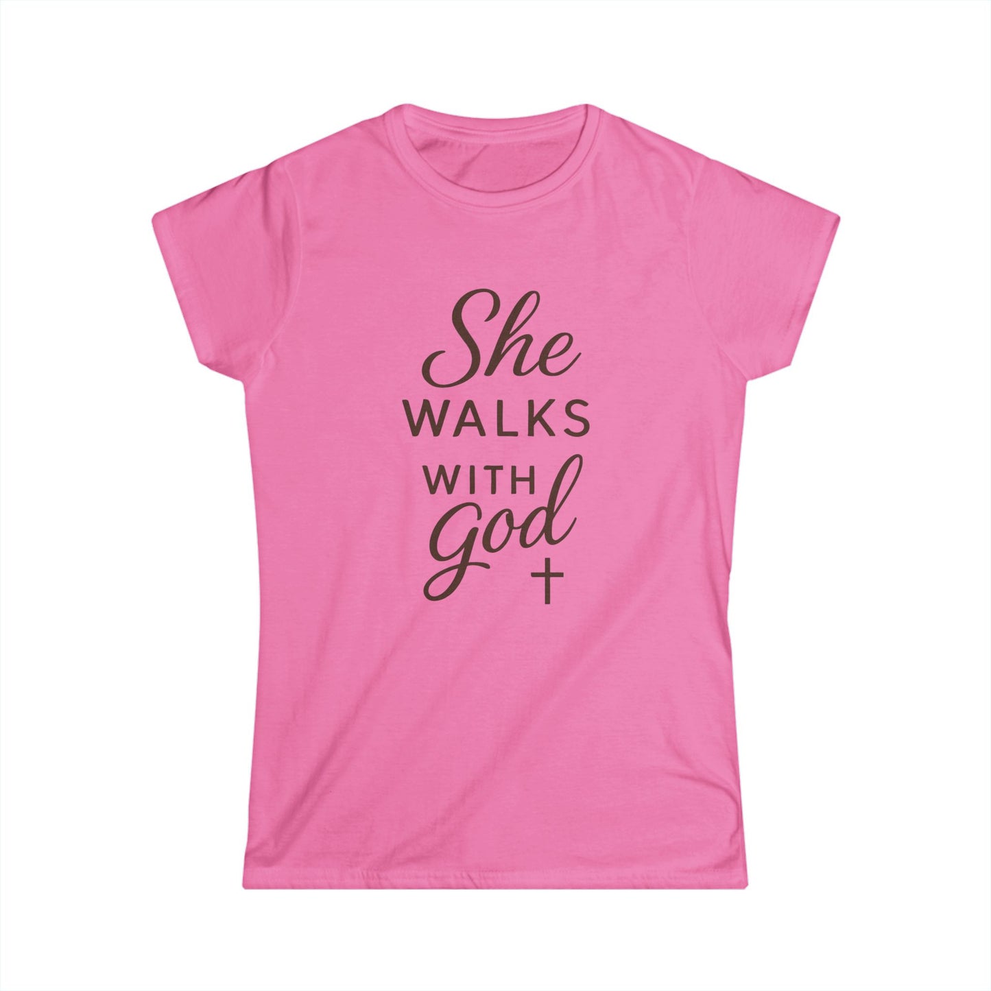 Faith-Inspired Women's Softstyle Tee - "She Walks with God", Inspirational Gift, Christian Apparel, Casual T-Shirt, Everyday Wear