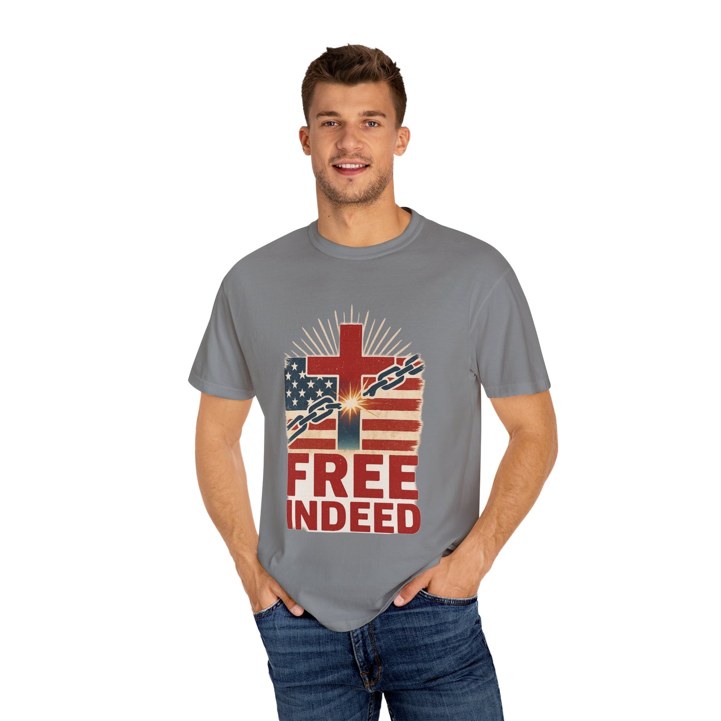 Christian Freedom Unisex T-shirt, Garment-Dyed Tee, Inspirational Gift, Faith-Based Apparel, July 4th Celebration Shirt