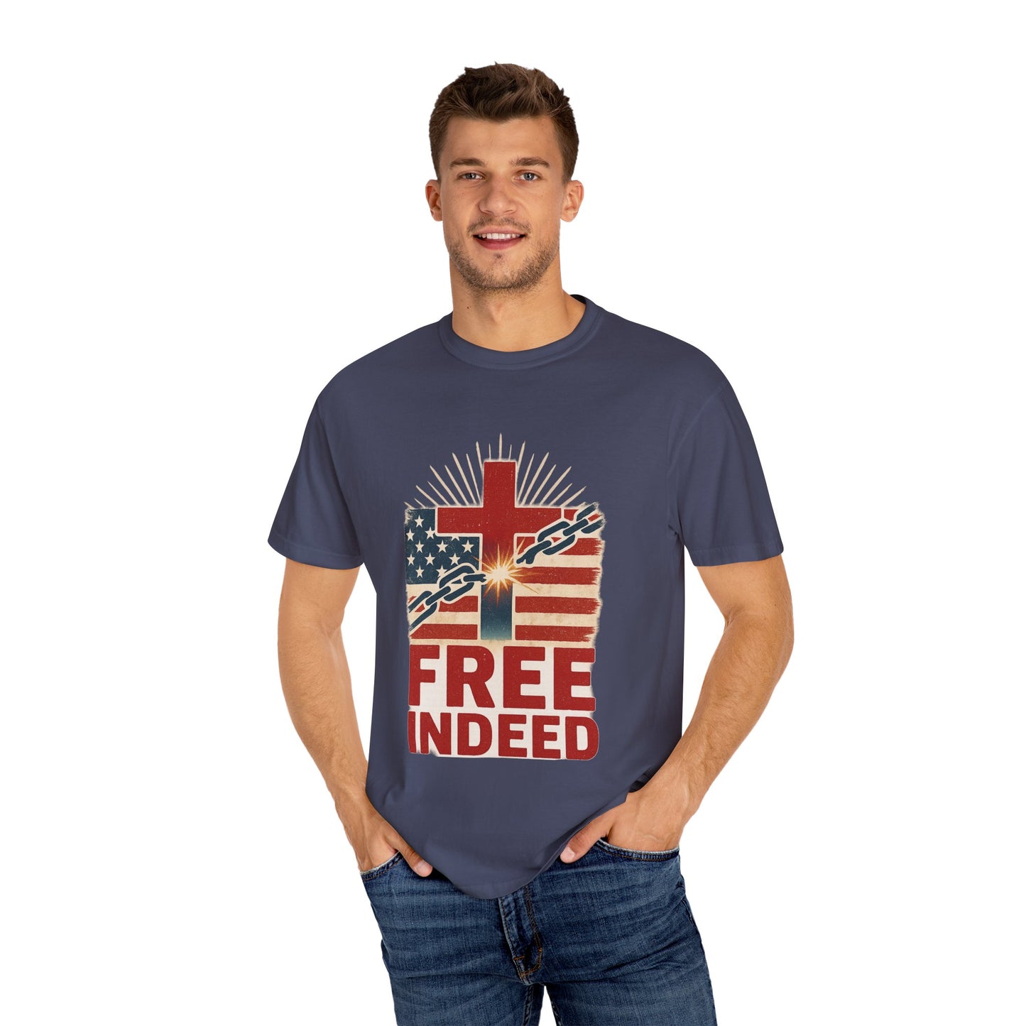 Christian Freedom Unisex T-shirt, Garment-Dyed Tee, Inspirational Gift, Faith-Based Apparel, July 4th Celebration Shirt