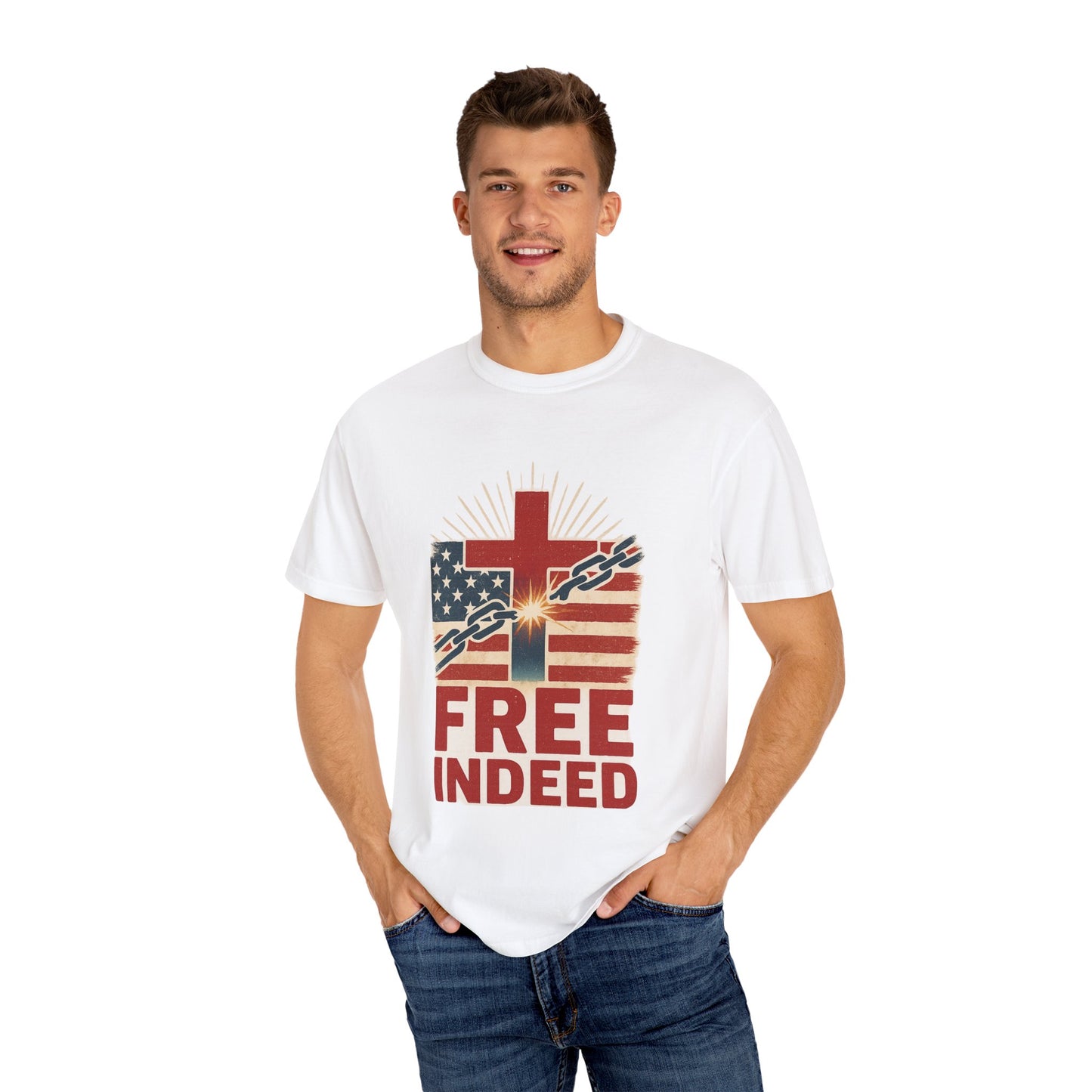 Christian Freedom Unisex T-shirt, Garment-Dyed Tee, Inspirational Gift, Faith-Based Apparel, July 4th Celebration Shirt