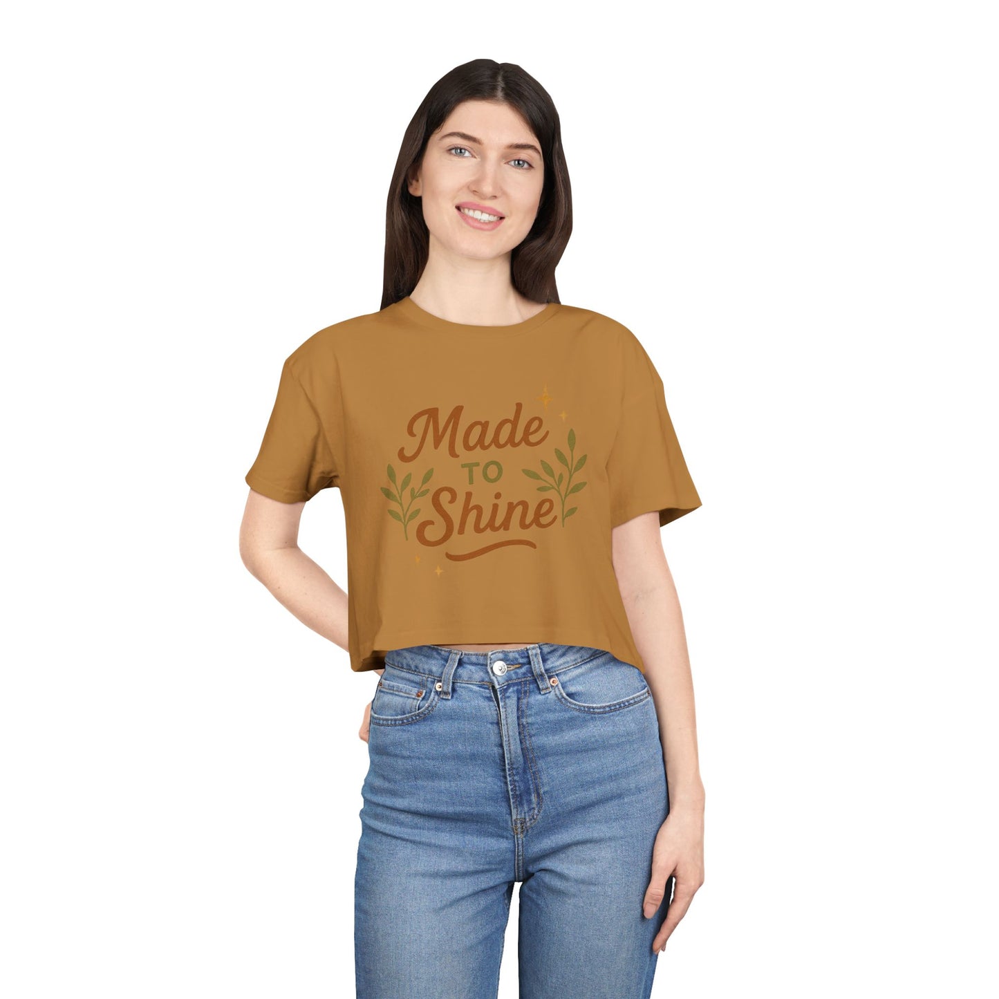 Women's Crop Tee - "Made to Shine" Inspirational Top, Casual Summer Wear, Trendy Gift for Her, Motivational Shirt, Eco-Friendly Fashion