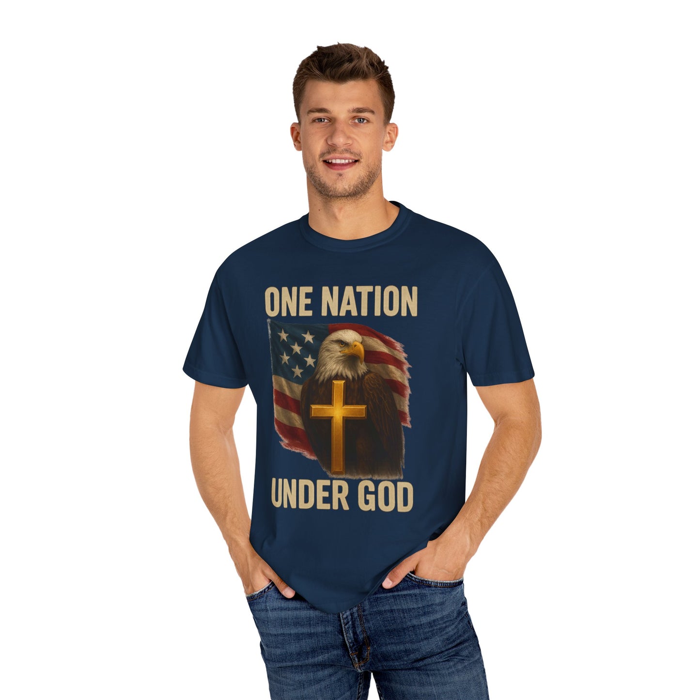 Patriotic Christian Eagle T-Shirt, Unisex Tee, American Flag Shirt, One Nation Under God Apparel, Independence Day Gift