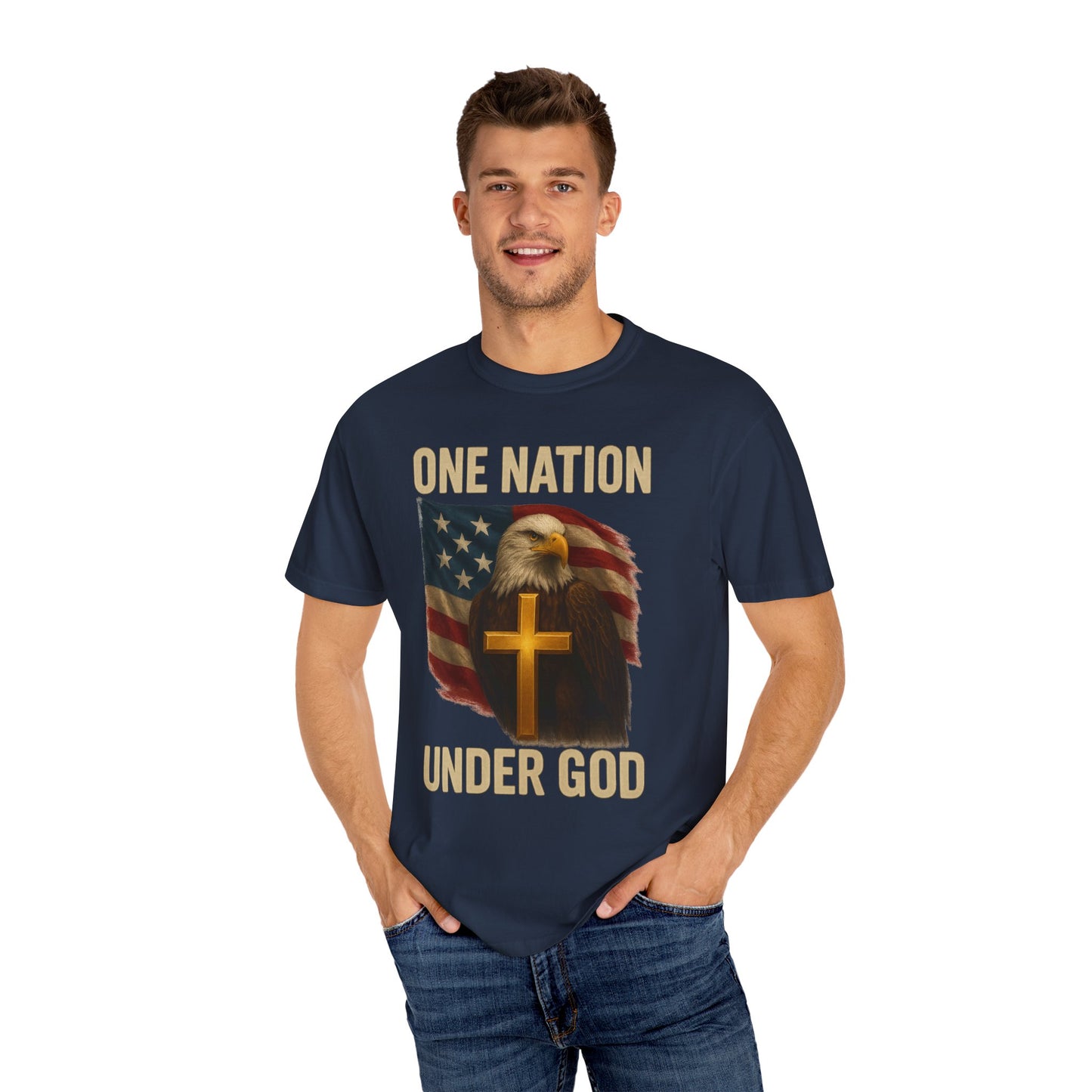 Patriotic Christian Eagle T-Shirt, Unisex Tee, American Flag Shirt, One Nation Under God Apparel, Independence Day Gift