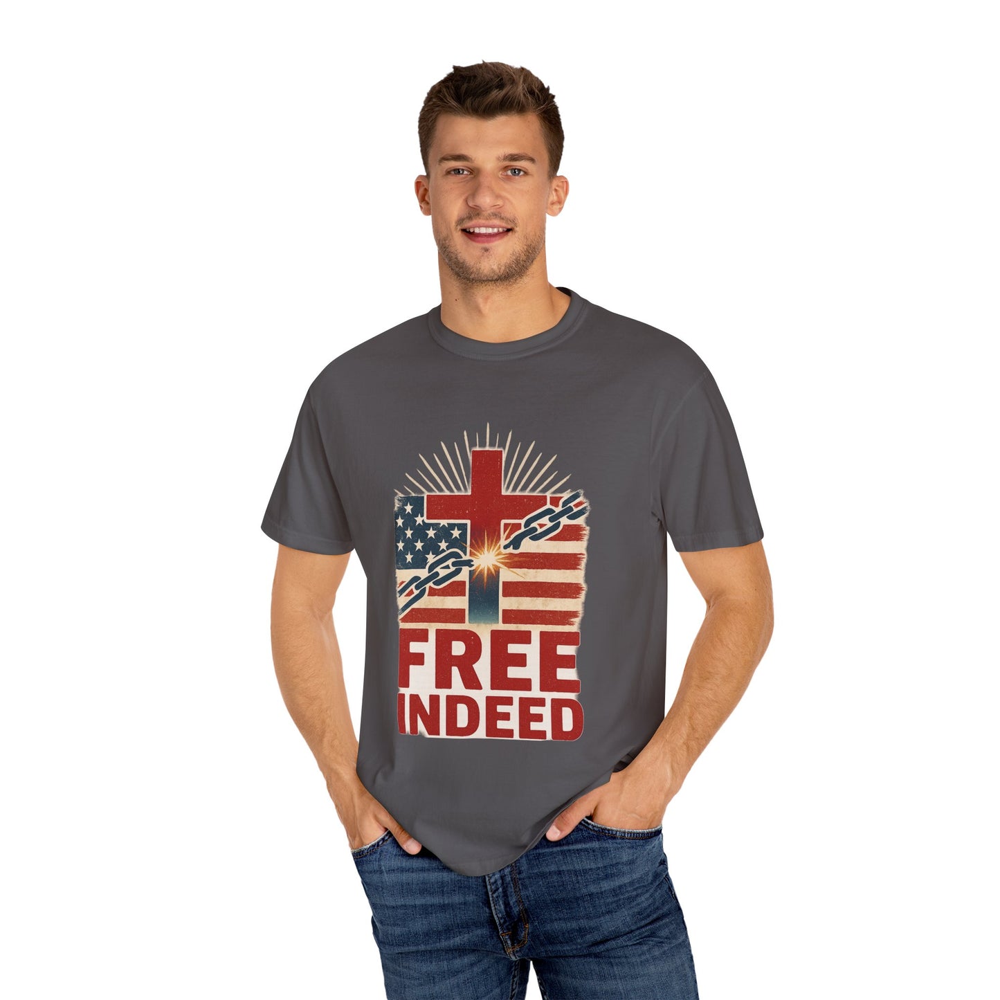 Christian Freedom Unisex T-shirt, Garment-Dyed Tee, Inspirational Gift, Faith-Based Apparel, July 4th Celebration Shirt