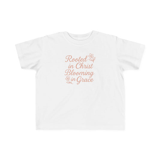 Toddler's Christian Inspirational Tee, Rooted in Christ Shirt, Blooming in Grace, Kids Faith Clothing, Easter Outfit, Baby Shower Gift