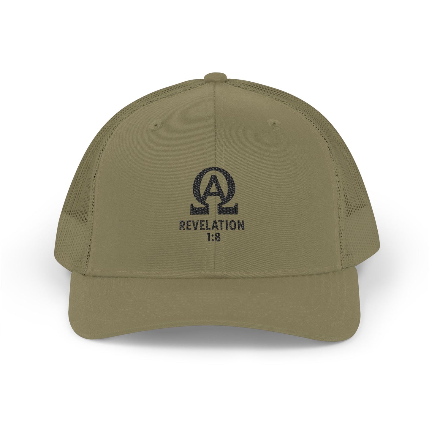 Stylish Snapback Trucker Cap - Revelation 1:8 Embroidery, Casual Hat, Gift for Him/Her, Outdoor Events, Faith-Inspired Accessory