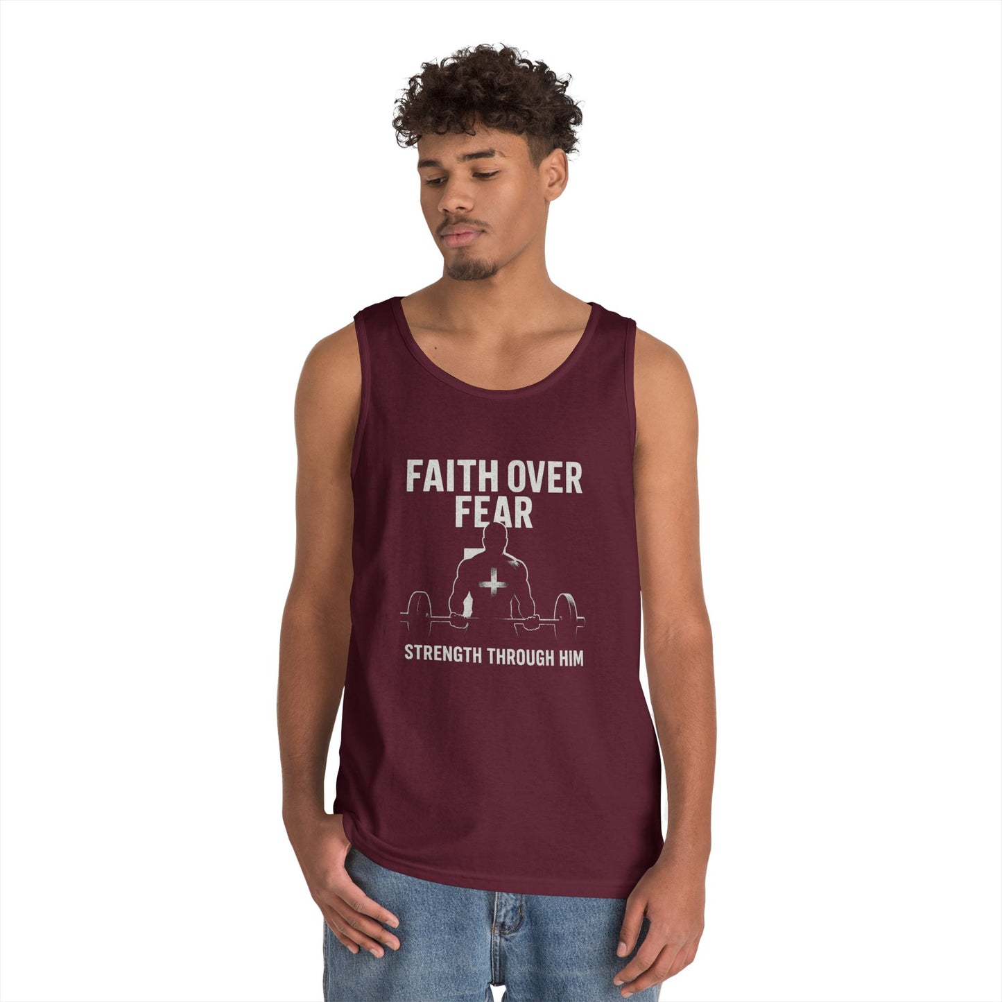 Faith Over Fear Tank Top | Inspirational Gym Wear | Unisex Fitness Apparel | Motivational Workout Gear | Strength Through Him