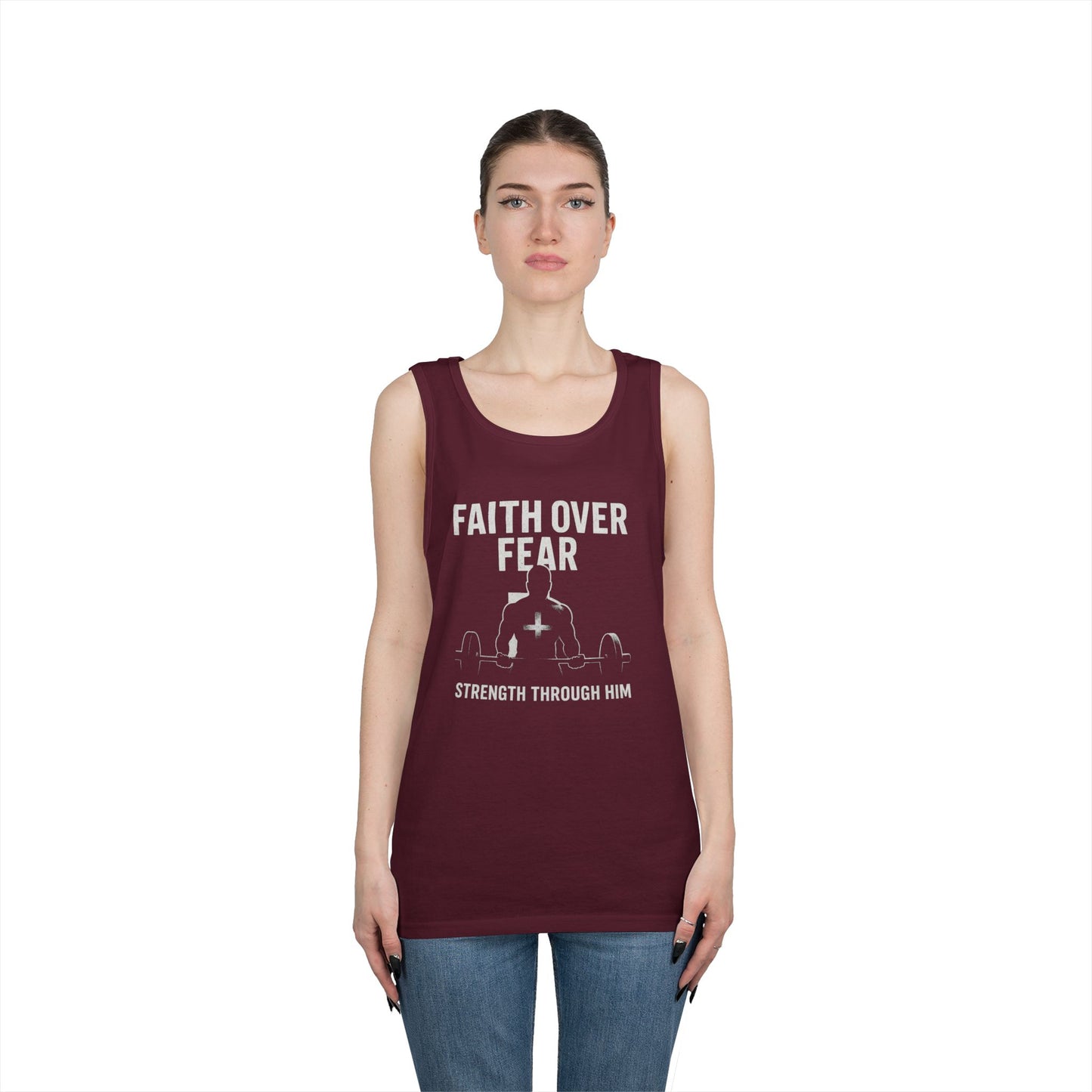Faith Over Fear Tank Top | Inspirational Gym Wear | Unisex Fitness Apparel | Motivational Workout Gear | Strength Through Him