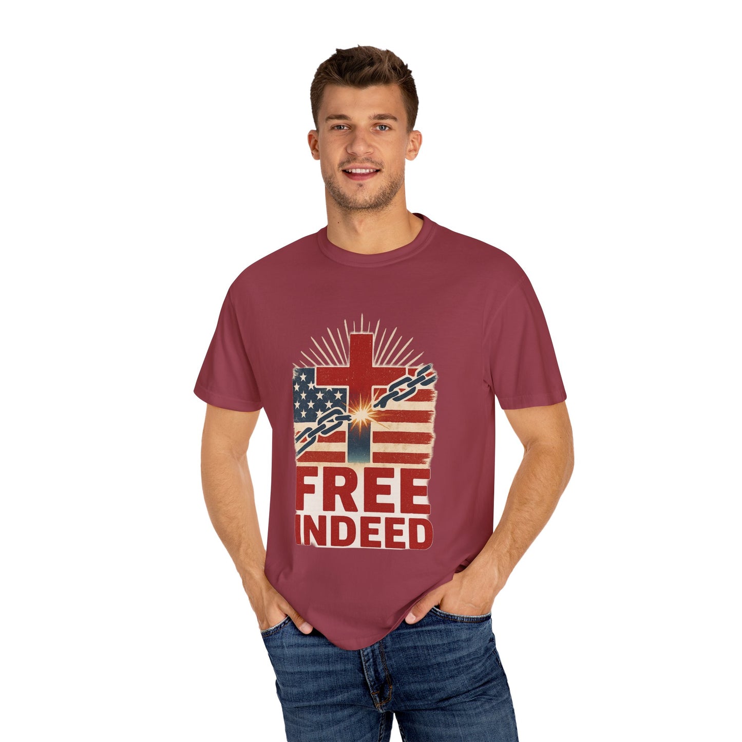 Christian Freedom Unisex T-shirt, Garment-Dyed Tee, Inspirational Gift, Faith-Based Apparel, July 4th Celebration Shirt