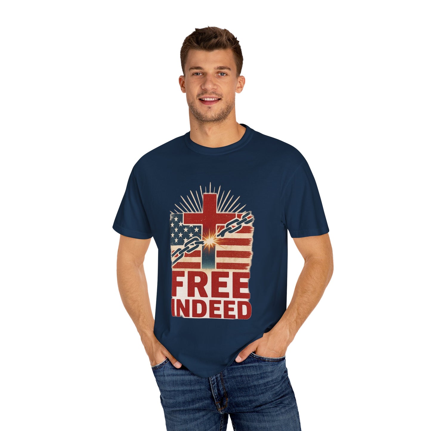 Christian Freedom Unisex T-shirt, Garment-Dyed Tee, Inspirational Gift, Faith-Based Apparel, July 4th Celebration Shirt